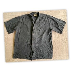 Cabana XL 100% Silk Hawaiian Camp Shirt Black Short Sleeve Button Front